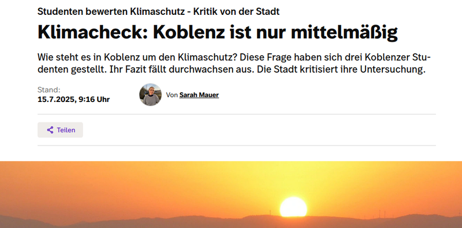 SWR Artikel: »Klimacheck: Koblenz ist nur mittelmäßig«